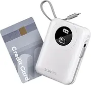 Built-in Cable 20000mAh Power Bank: 22.5W Fast Charging External Battery for Mobile Phone, USB C (Input & Output) Battery Pack, Portable Charger with 4 Outputs & 2 Inputs-White