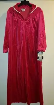 Vintage Anne Leslie Robe Lounger House Coat Zip MEDIUM Red Velour Velvet w/ tags