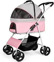 Folding Dog Stroller, Pet Travel Buggy Removable Carrier, Adjustable Canopy Mesh Window Door, Trolley with Wheels Brake, Capacity 20Kg,B