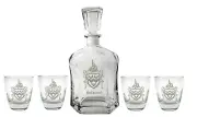 Custom Family Crest Decanter and Whiskey Glass Set of 4, Engraved Coat of Arms