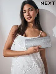 Silver Sparkle Barrel Clutch Bag (AU1732) | $68