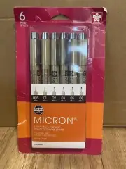Sakura Pigma Micron Pens ASSORTED Sizes BLACK Ink 6 Pack (Open Box)