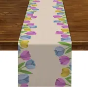 Nepnuser Linen Tulip Table Runner Spring Easter Flower Decoration Farmhouse...