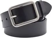 Vonsely Soft Wide Leather Belt for Jeans Shorts, Leather Belt with Metal Buckle