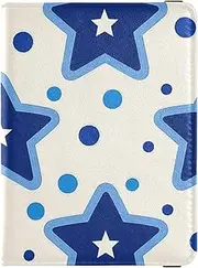 [Amooorous] Blue Stars Dot Blue Leather decorative Passport and Vaccine Card Wallet Combo Wallet Combo Passport Cover with RFID Blocking Waterproof, blue stars dot blue, 1 size