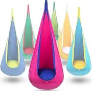 VIsuIvit Kids Pod Swing Seat, Cotton Child Chair with Inflatable Pillow, Sensory Swing Chair with Pocket for Outdoor and Indoor, Max 170Lbs/77kg (Red)