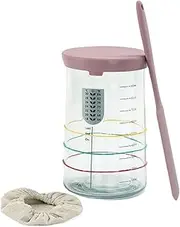 LKLKO Bread Starter Jar Kit Glass Sourdough Container Sourdough Starter Jar with Date Marked Feeding Band, Temperature Sticker, Silicone Scraper & Lid Sourdough Jar(D)