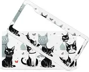 Decorative Car Front License Plate Cover Black and White Cats Personalise Metal Car Plate Frame with 4 Holes Vanity Tag Novelty License Plate Holder for Women Men Gifts 12.2x6.3 Inches