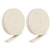 Cotton Oil Lamp Wick 7/8 Inch Flat Wide 3 Meter/10Ft Long Red Stitch, 2 Roll