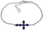[Galaxy Gold GG] Galaxy Gold 1.7 Carat 14K Solid White Gold Cross Bracelet Natural Sapphire
