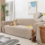 Osunnus Waterproof Sofa Cover for Pets Water Resistant Sectional Couch Cover Washable Scratch Proof Sofa Slipcover Furniture Protector for Dogs Cats, Khaki 71" x 134"
