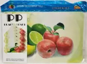 12 pc Thin Plastic Kitchen Set: 6 PLACEMATS & 6 COASTERS, RED & GREEN APPLES