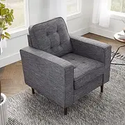Edenbrook Lynnwood Upholstered Accent Chair - Living Room Chair – Charcoal Upholstered Chair - Living Room Furniture - Mid-Century Modern Chair - Small Chair Textile