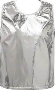[iiniim] Kids Girls Boys Shiny Metallic Tank Tops Jazz Latin Ballet Modern Dance Fancy Vest Top Performance Party Dancewear