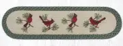 Braided Jute Hand Stenciled Oval Table Runner. Earth Rugs. CARDINALS. 13" X 48"