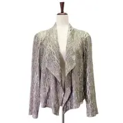 Chico’s Drape Front Jacket Size 2 | Large Gold Metallic Crinkle Snake Print NWT