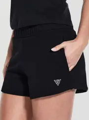 GUESS Women's Black Primula Rhinestones Active Short Size: Large, Cotton
