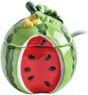 MayeBridge Cute Fruit Sugar Bowl Ceramics Salt Pot Pepper Storage Jar with Lid and Spoon Seasoning Box Condiment Pots (Watermelon)
