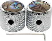 [Musiclily] Pro 1/4 Inch Steel Dome Abalone Top Universal Fitting Potentiometer Control Knob with Set Screw for Electric Guitar Bass, Chrome (Set of 2)