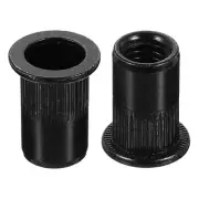 M8 Rivet Nuts Carbon Steel Knurled Flat Head Threaded Insert Nut Black 80Pcs
