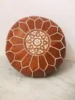 Vintage Boho Moroccan Pouffe Brown Ottoman Leather Footstool Pouf