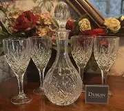 Godinger Crystal 5-Piece Wine Set; Decanter/Four Long Stem Wine Glasses; New/Box