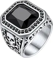[ChainsHouse] Mens Black Onyx Rings, Retro X Bone Skull Stainless Steel Signet Rings for Men, Black Onyx Agate Gemstone Rings Jewelry, Offer Custom Service, Size 7-14