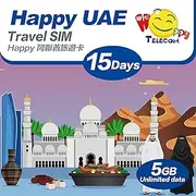 Happy Dubai 15 Days Unlimited Data Travel Sim Card | Orange Network | No Daily Limit | 5GB at 4G LTE High-Speed Data Then 128kbps | UAE Sim Card | No Need Registration | Easy Activation