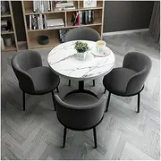 Round Dining Table Set for 4, Modern Round Dining Table Kitchen Table Faux Black Marble Dining Table with 4 Upholstered Chairs for Small Spaces, Apartment (Color : Dark Grey)