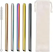 Reusable Stainless Steel Drinking Straws Fat Boba Straws Smoothie/Bubble Tea/Milkshakes Straws with Cleaning Brush & Carry Bag 12mm/0.5" Wide Extra Wide (Multicolour)