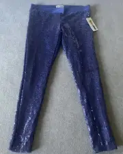 Tipsy Elves Women's L Blue Sequin Leggings Low Rise Whimsy Festive Bold Fun NWT
