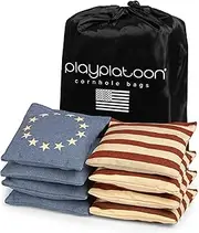 Play Platoon Cornhole Bags Weather Resistant- Set of 8 Regulation Bean Bags for Tossing- Official Professional Size & Weight Corn Hole Bags Two Color All Weather Cornhole Beans Bag Set with Tote Bag