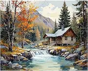 TAOPAOLAB Nature Landscape Paint by Numbers Kit for Adults - DIY Autumn Forest Cabin by River Painting on Canvas 16x20 Inches, Acrylic Paint Set, Suitable for Beginners, Art for Home Decoration/Gifts