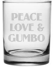 susquehanna Set of Four 14oz Peace Love & Gumbo Double Old Fashioned Glasses
