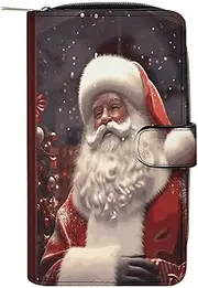 [RTSEBVN] Leather Wallet Multifunction Long Wallet Fashion Santa Claus Printing Leather Purse with For Women And Men, style, 19.7x11x3.5cm, Leather Wallet