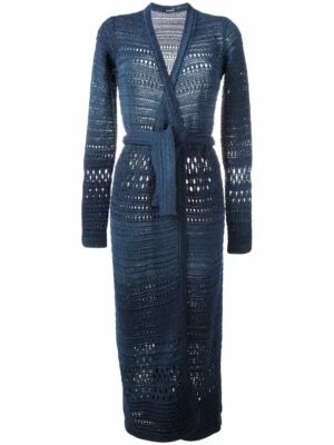 NWT Balmain Blue Degrade Crochet Long Cardigan Sweater Duster Coat Sz 38 6 $1855