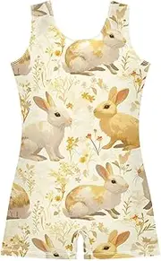 [FRODOTGV] Yellow Rabbit Leotards for Girls Gymnastics with Shorts Cute Dance Biketards for Exercise, Playing, Biketard