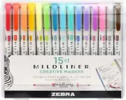 Zebra Pen Mildliner Double Ended Highlighter Set, Chisel and Bullet Tips,15-Pack