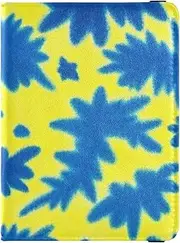 [Amooorous] Blue-yellow Tie-dye Leather decorative Passport Holders Vaccine Card Holder Cover Combo Travel Passport Wallet With Vaccination Card Slot Waterproof, Blue-yellow tie-dye, 1 size