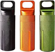 Canku EDC Waterproof Case Military Level Survival Pill Match Case Box Container CNC Metal Seal Bottle Camping Essentials Tool, Survival Storage Container (Pack of 3)