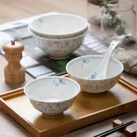 在飛比找ETMall東森購物網優惠-景德鎮青花瓷碗盤勺餐具湯面碗日式簡約家用飯碗單個釉下彩陶瓷碗