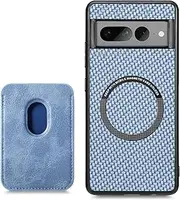 [RUNGOS] for Google Pixel 7 Pro Case Magsafe, with Magnetic Wallet & Card Holder (Carbon Fiber Texture) [Stable Magnetic] [10Ft Drop Tested] Shockproof for Google Pixel 7 Pro Wallet Case 6.7'', Blue