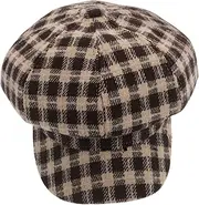 [TOVINANNA] Check Cotton Plaid Beret Hat French Beret Cap for Artists Newsboy Cap Ponytail Hole French Beanie Coffee
