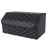 SOGA Leather Car Boot Collapsible Foldable Trunk Cargo Organizer Portable Storage Box Black/Gold Stitch Large