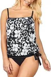 [Island Escape] Women's Lei Day Printed Coral Gables Blouson Tankini Top