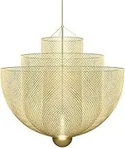 Metal Grid-Shaped Hanging Light, Creative Light Luxury Ceiling Pendant Lamp, Nordic Style Chandelier, Iron Lampshade, Villa Living Room Decoration Lighting Fixture