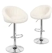[ALFORDSON] 2X Bar Stool Gas Lift, Adjustable Kitchen Barstools with Wraparound Backrest, Swivel Sherpa Counter Dining Chairs in 85-105cm Seat Height, Home Bar Dining Room Furniture, Susan Beige