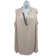 White House Black Market Tunic Plus Size 20W Sleeveless Ball Chain Pink Chiffon