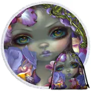 Fine Art the Language of Flowers Irises Girl Round Beach Towel