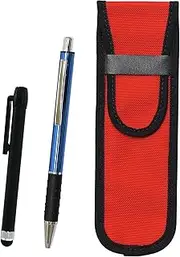2 Pack Cloth Pen Case Red Metal Touch Stick Black and Metal & Pitch Grip Ballpoint Pen Set Blue NK02R-ALB-WZ2067BP-L-2